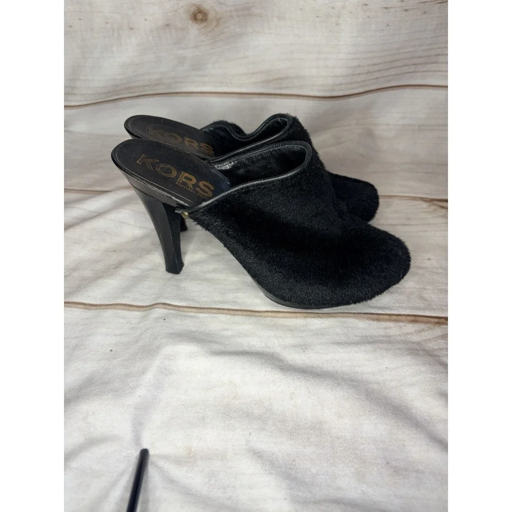 KORS Michael Kors Black Calf‎ Hair Mule Heels 6M Slip On Quiet Luxury Minimalist